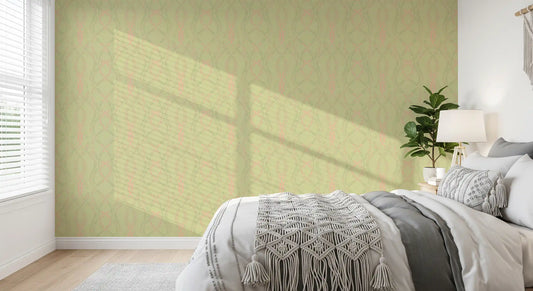 Soft Sage and Blush Pink Botanical Ogee Wallpaper Wallpaper⁠