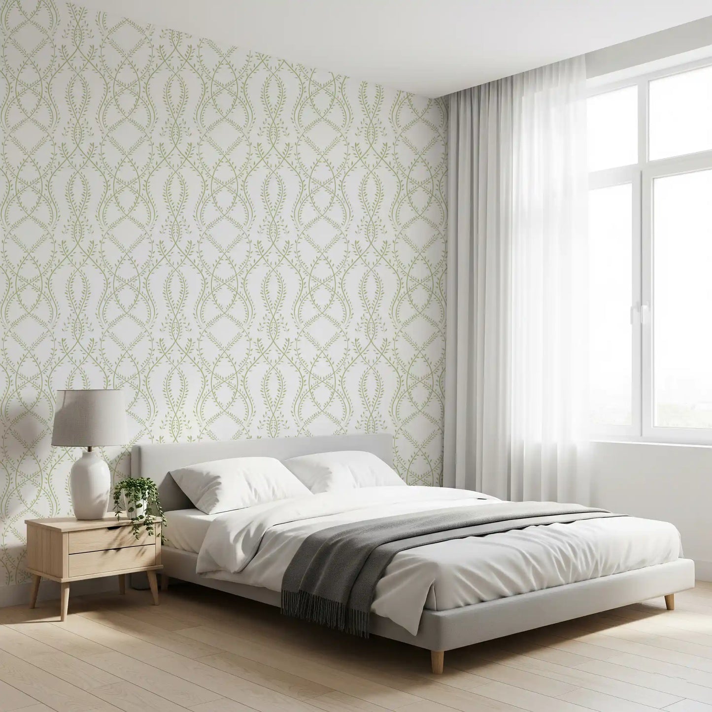 Sage Green Botanical Vine Trellis Wallpaper Wallpaper⁠