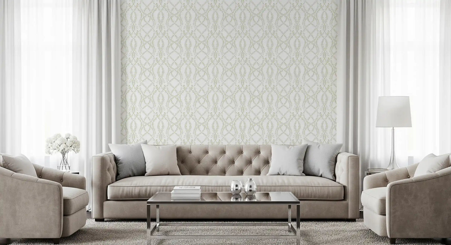 Sage Green Botanical Vine Trellis Wallpaper Wallpaper⁠