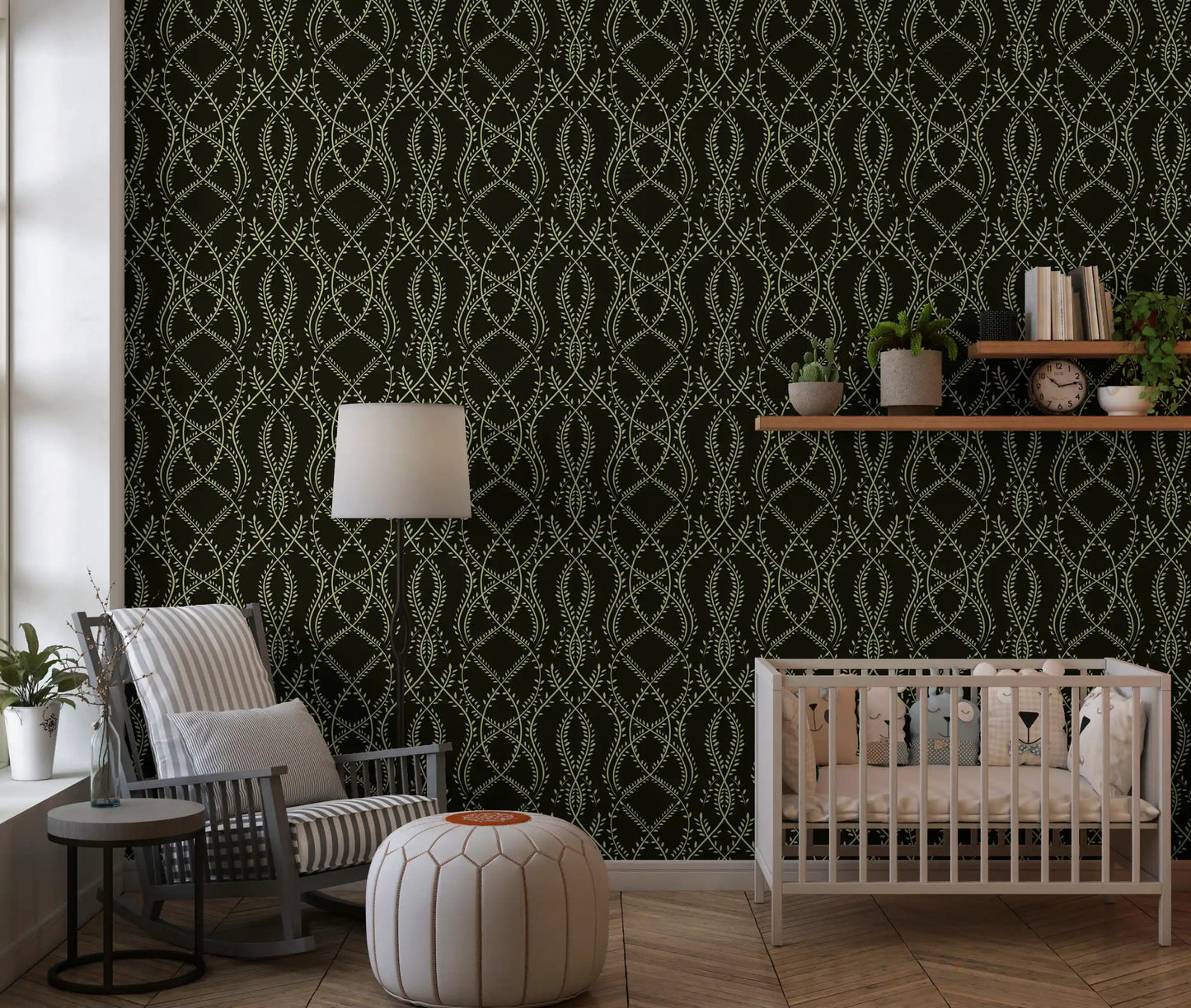Midnight Sage Interlocking Vine Wallpaper Wallpaper⁠