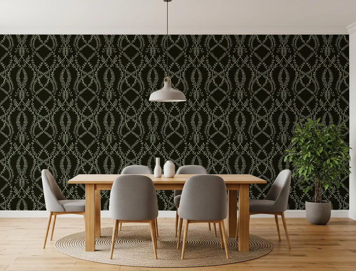 Midnight Sage Interlocking Vine Wallpaper Wallpaper⁠