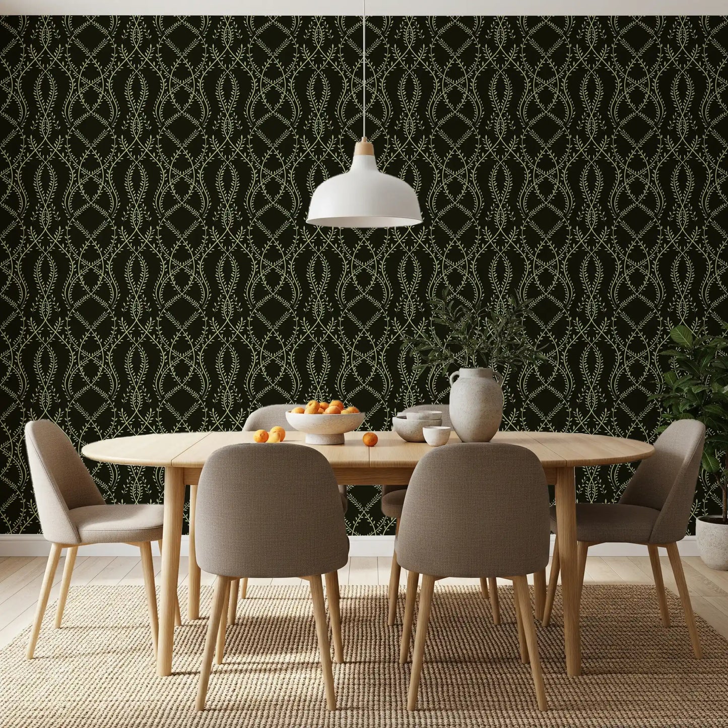Midnight Sage Interlocking Vine Wallpaper Wallpaper⁠