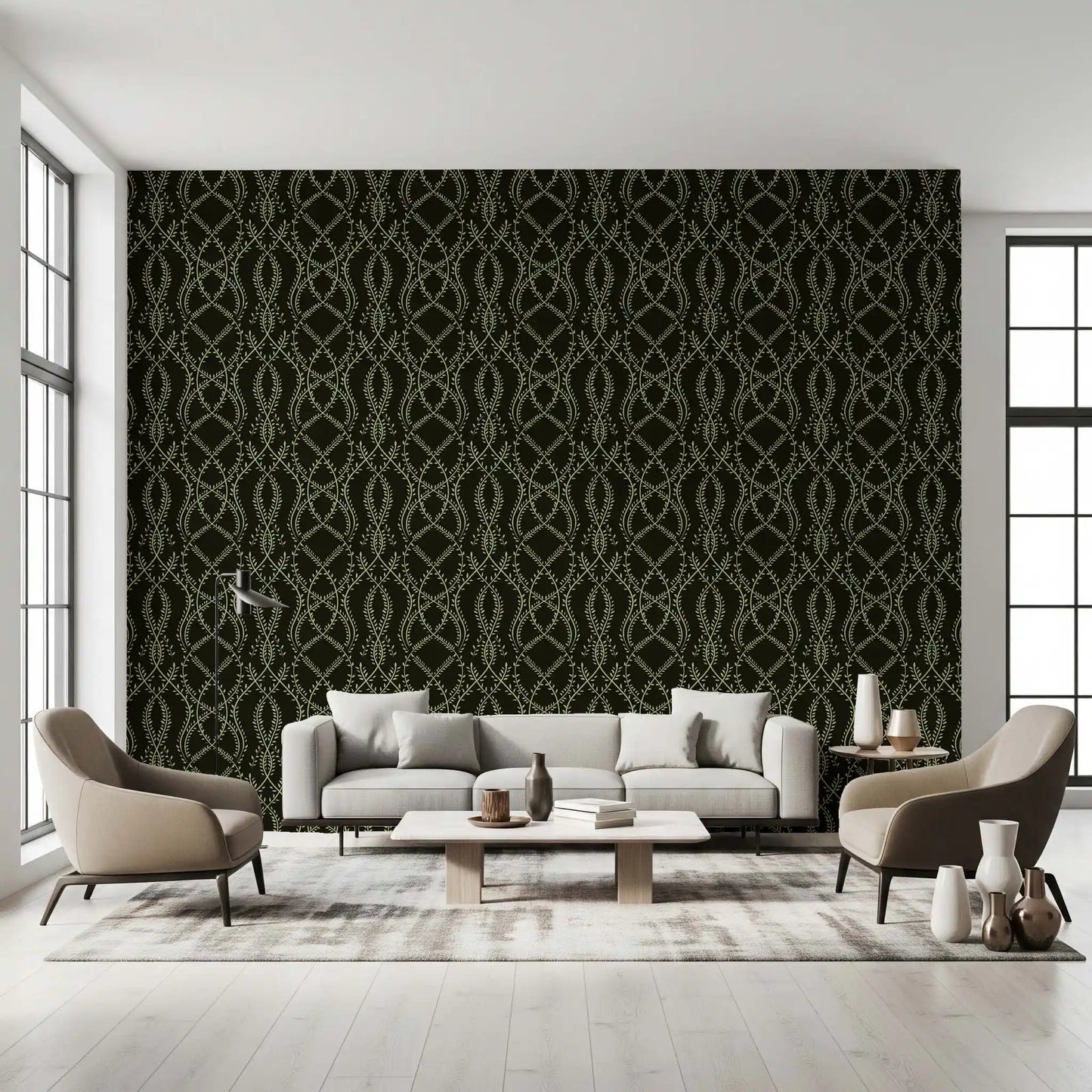 Midnight Sage Interlocking Vine Wallpaper Wallpaper⁠