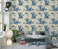 Whimsical Vintage Highland Cow Wallpaper Wallpaper⁠