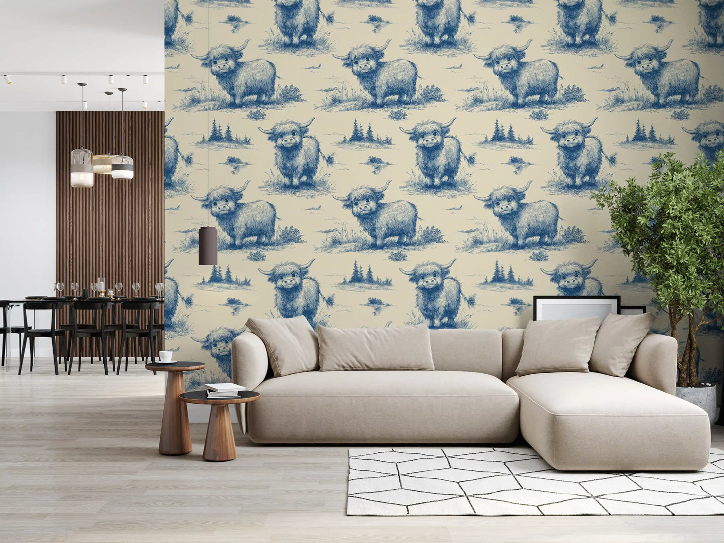 Whimsical Vintage Highland Cow Wallpaper Wallpaper⁠