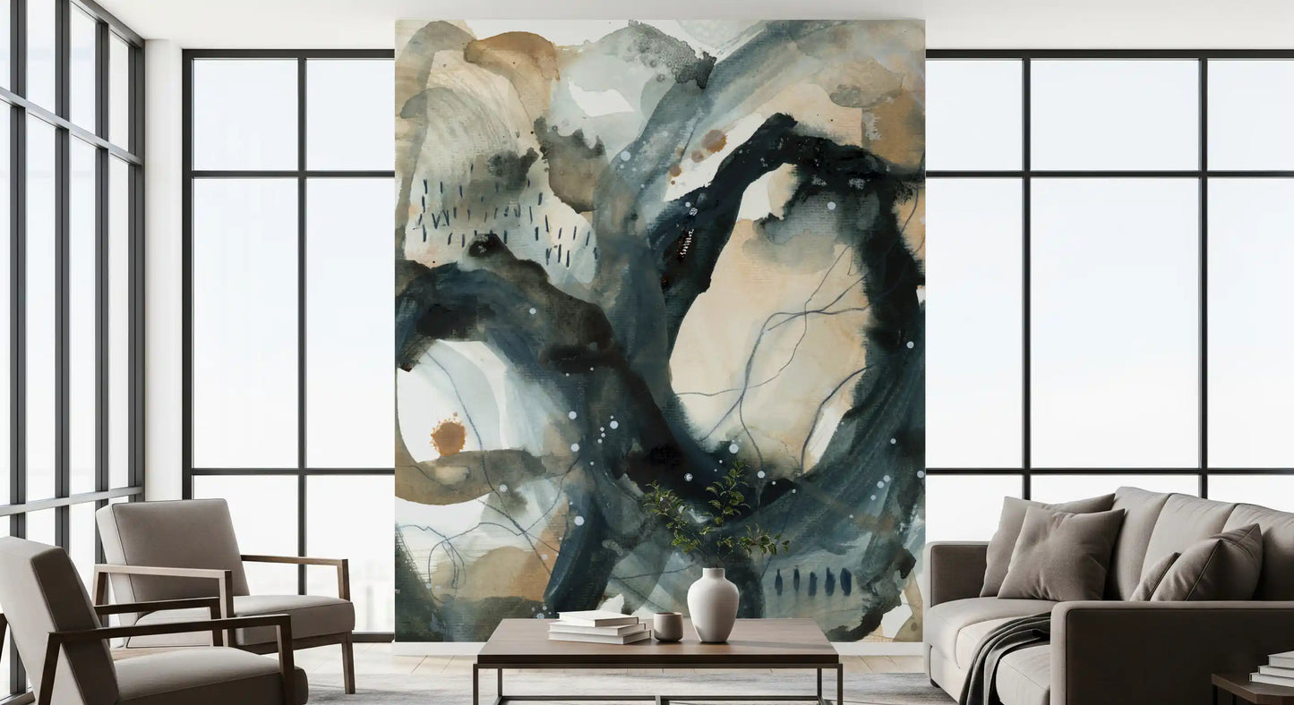Abstraktes Tusche-Wandbild