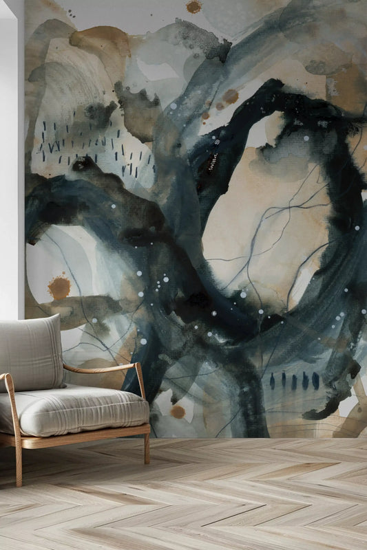 Mural de Pared Abstracto en Tinta Lavada