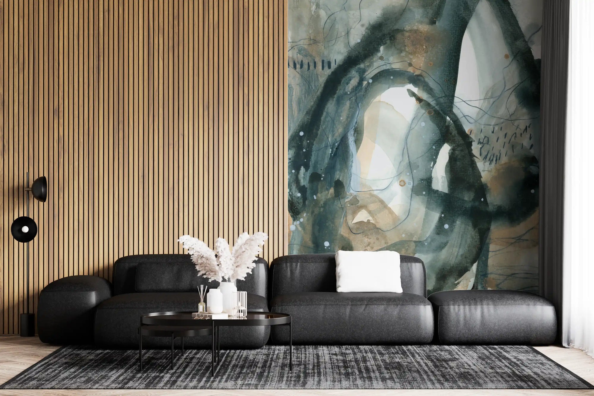 Ethereal Earth watercolor wall mural warming a modern living room GD10848