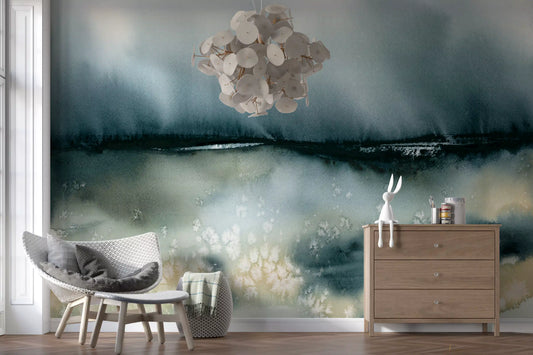 Soft Clouds Over Meadow Wall Mural