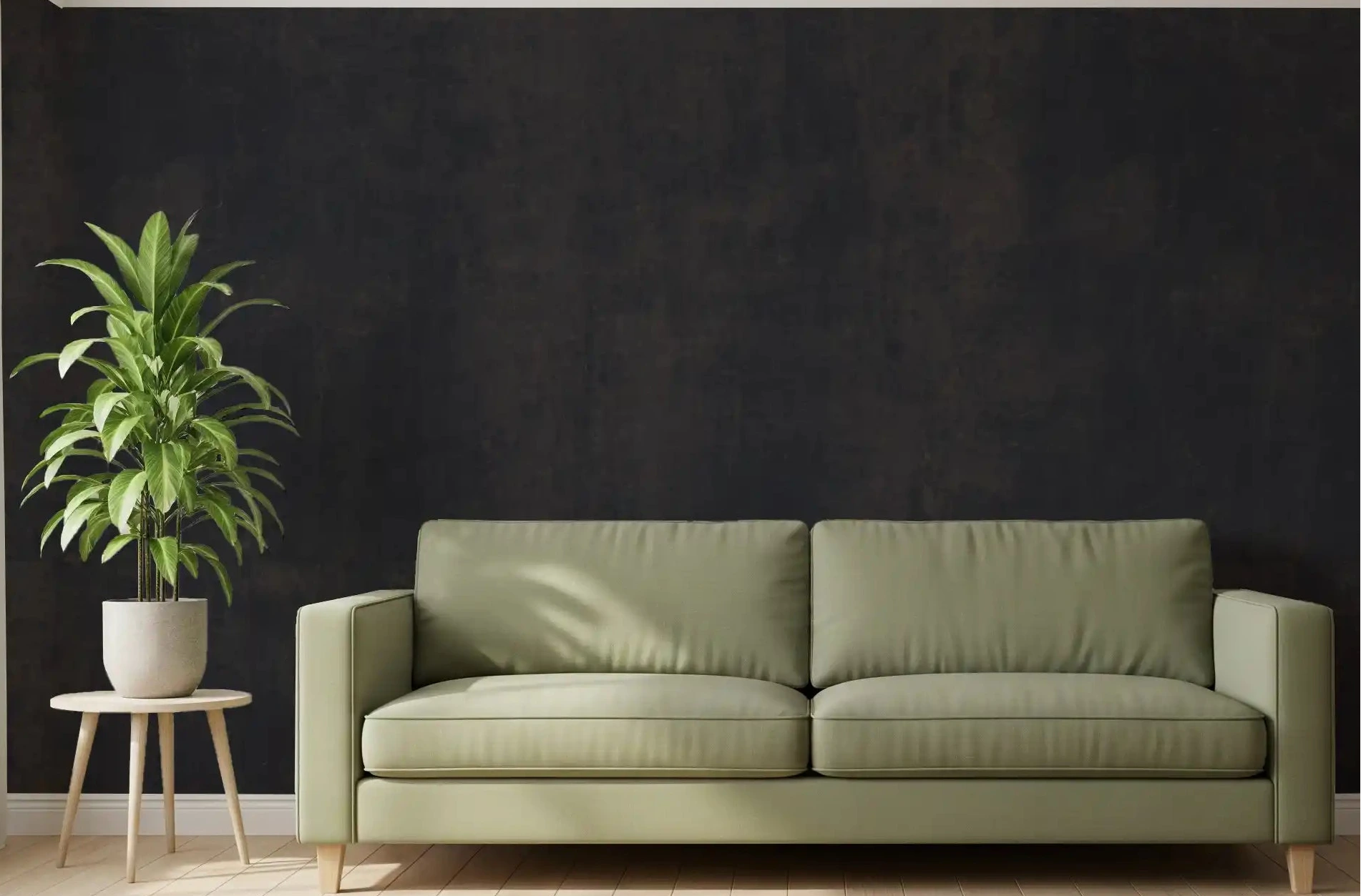 Dark industrial concrete wall mural grounding a modern living room GD10857
