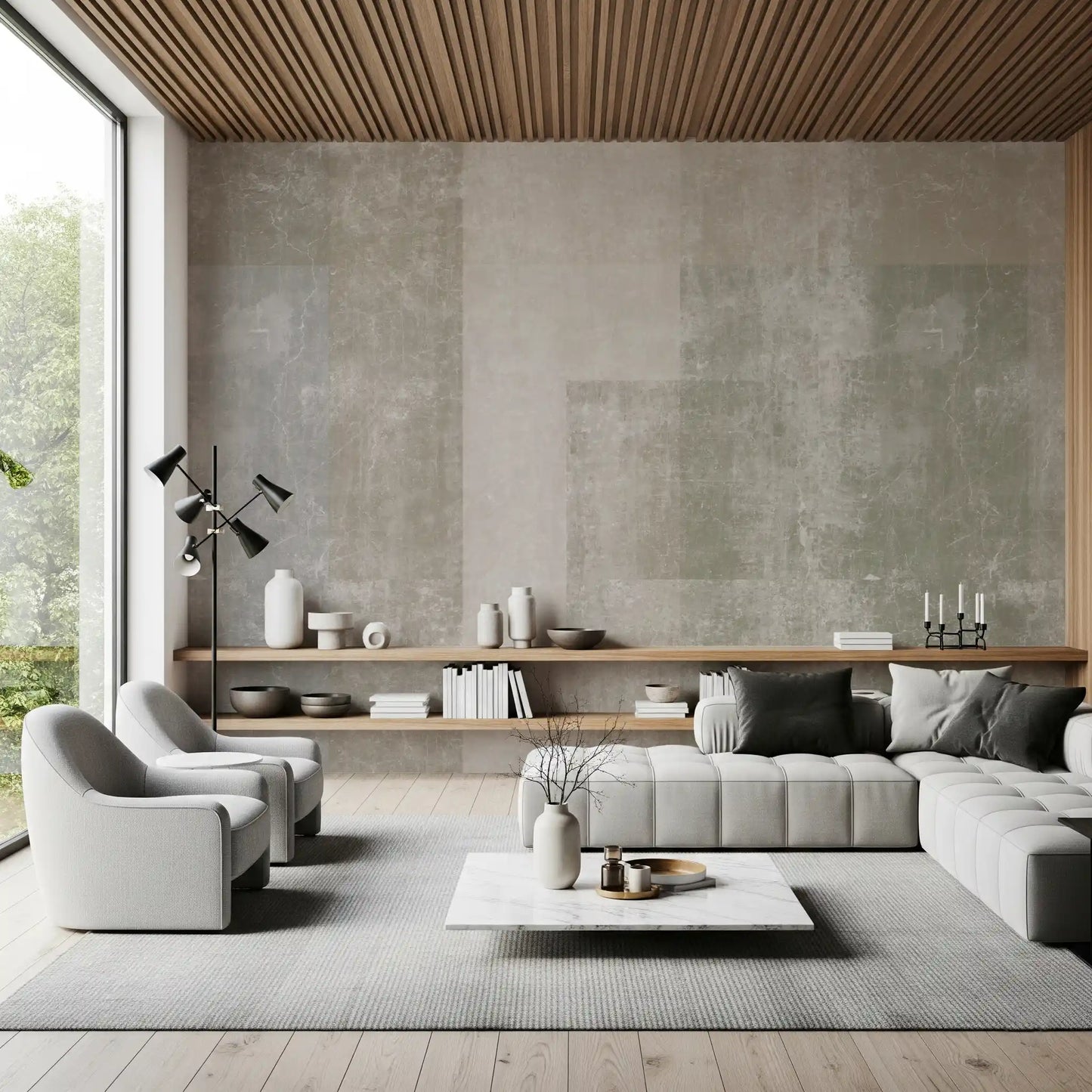 Muted Geometric Concrete Panels Wallpaper Wall Mural