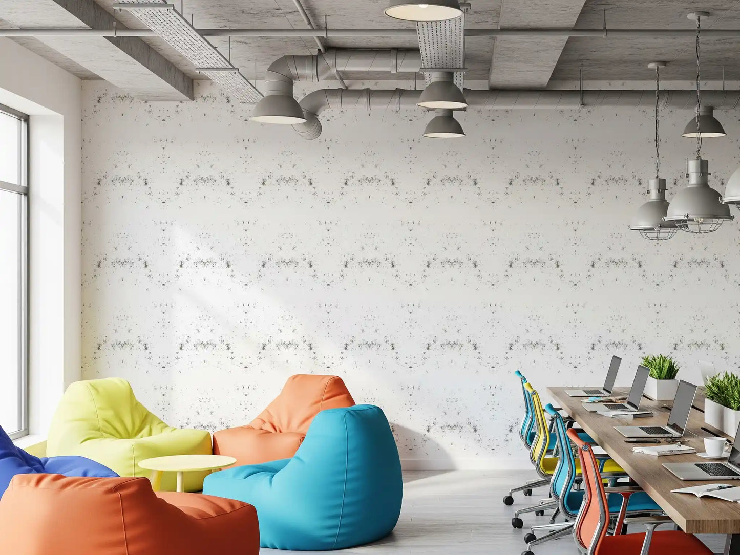 Speckled plaster tone settles over a Office area Industrial White wallpaper GD10866