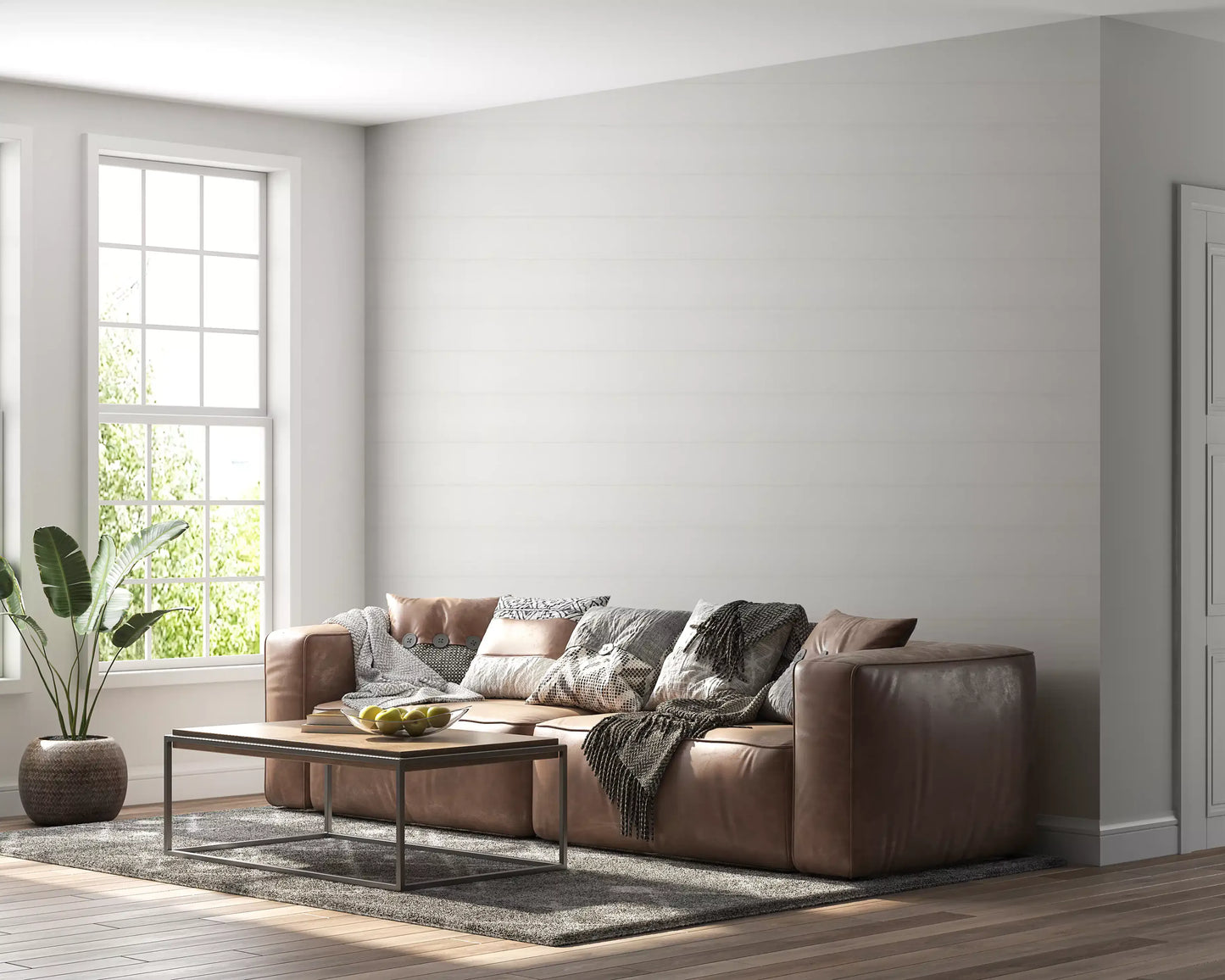 Woven grid wallpaper adds gentle texture to a lounge GD10867
