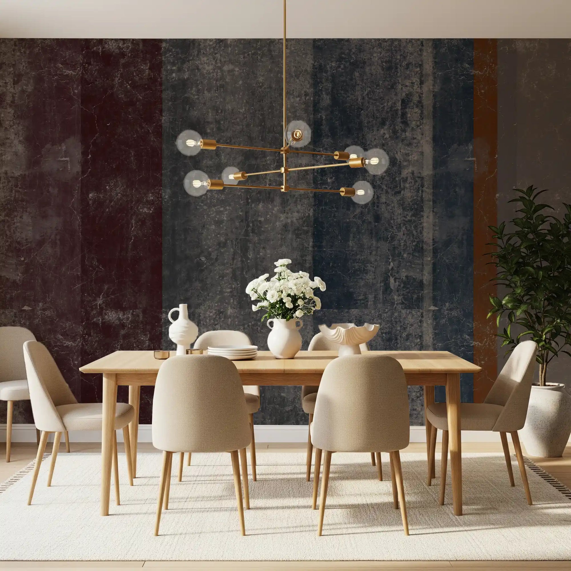 Rust stripe and concrete block wall mural in a modern Dining room GD10870
