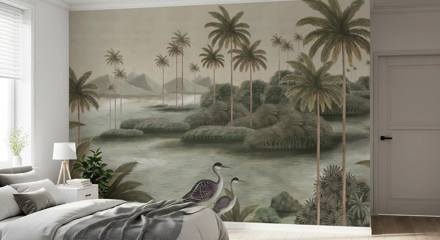 Chinoiserie tropisk vådområde vægmaleri
