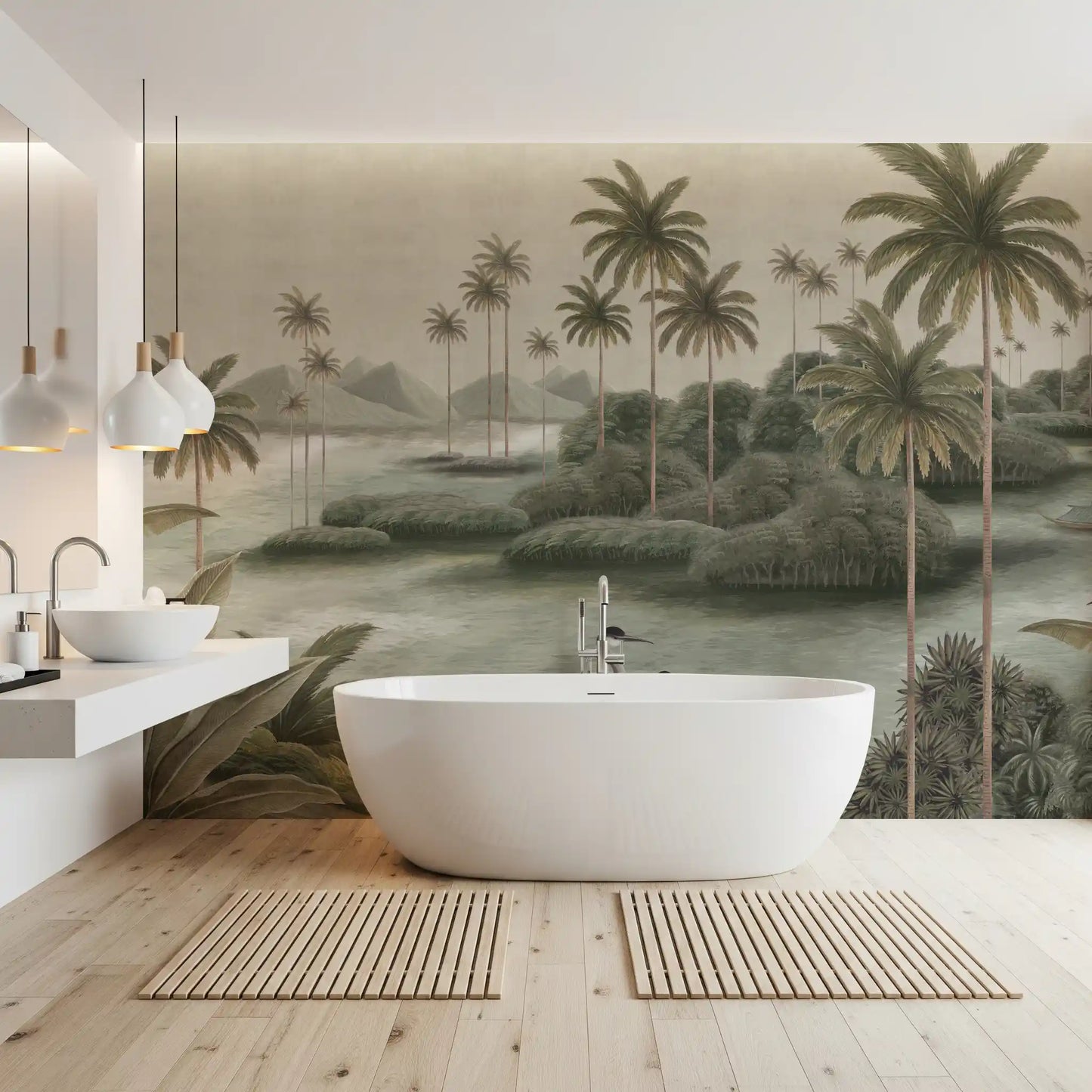 Chinoiserie tropisk vådområde vægmaleri