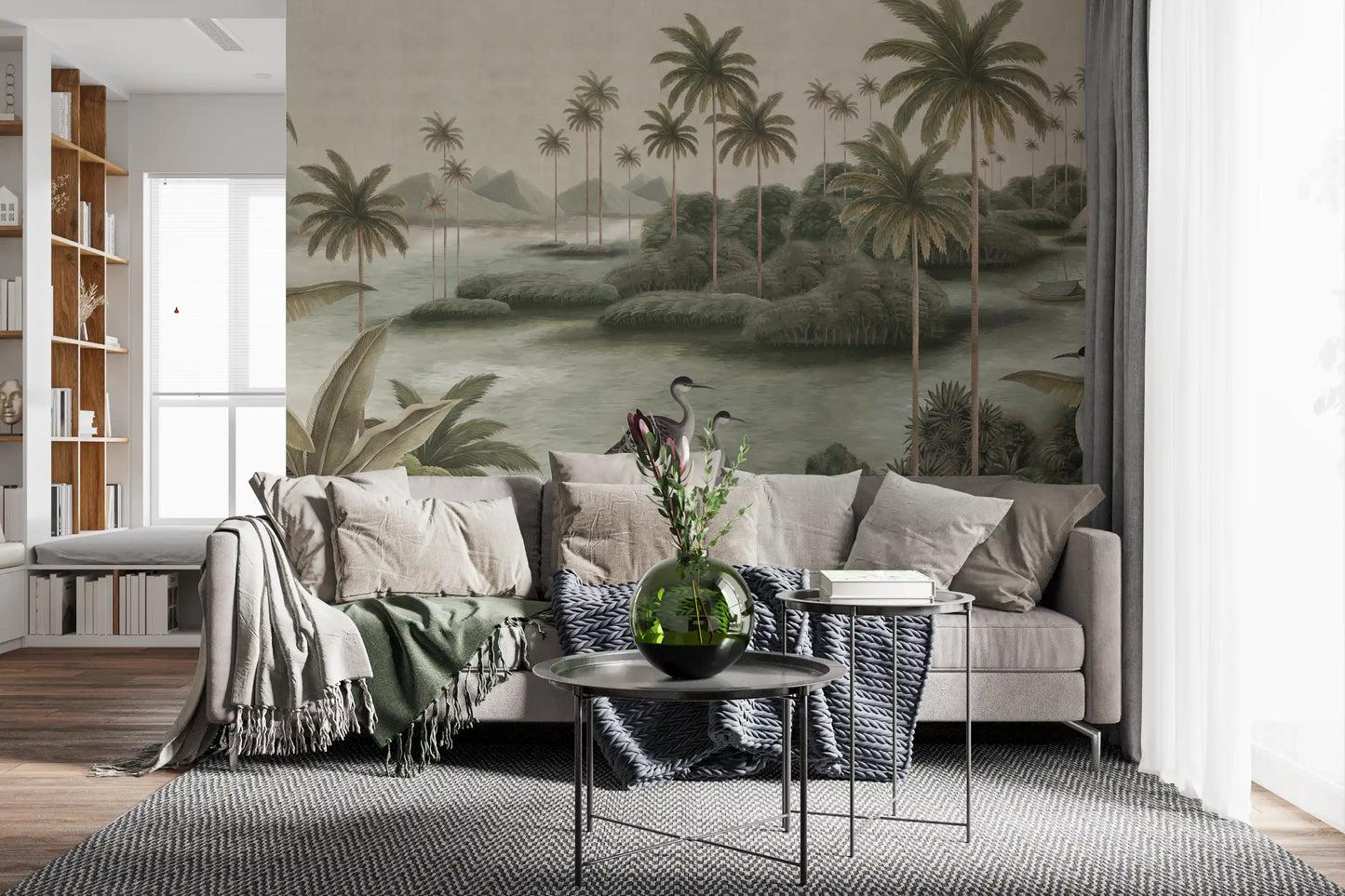 Chinoiserie tropisk vådområde vægmaleri