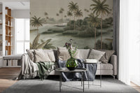 Chinoiserie tropisk vådområde vægmaleri