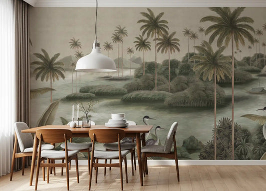 Chinoiserie tropisk vådområde vægmaleri