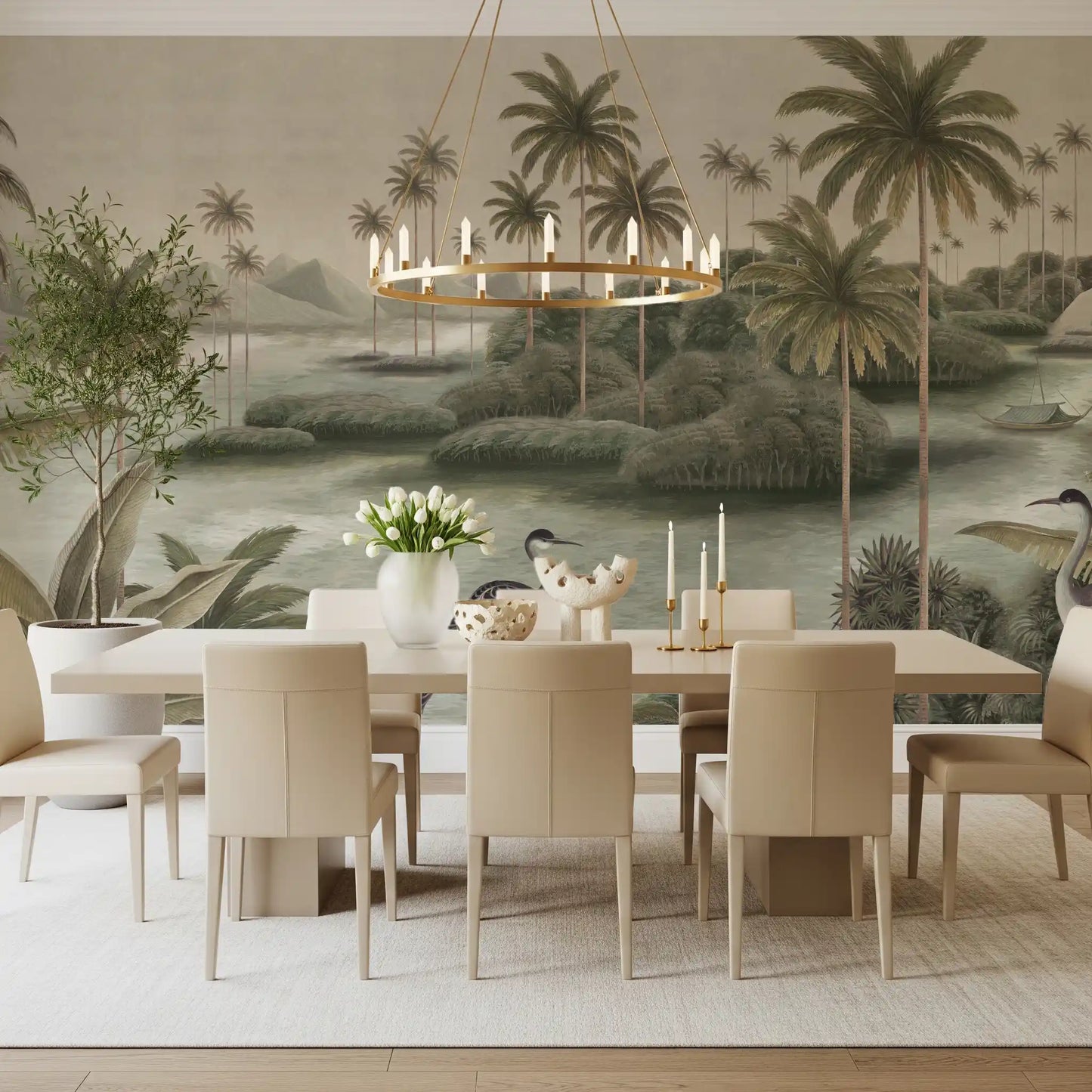 Chinoiserie tropisk vådområde vægmaleri