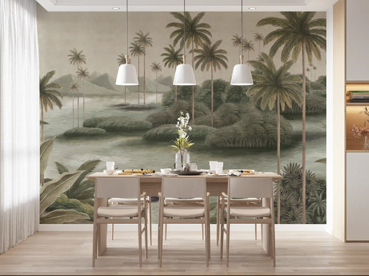 Chinoiserie tropisk vådområde vægmaleri