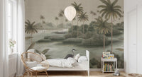 Vintage Chinoiserie Palme & Reiher Wandbild