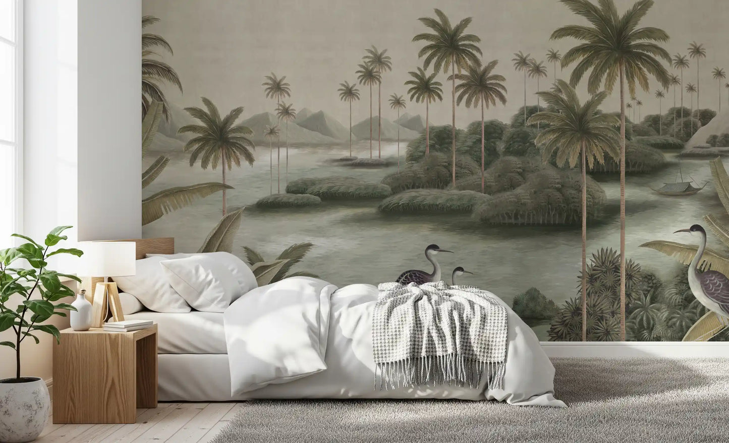 Vintage Chinoiserie Palme & Reiher Wandbild