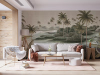 Vintage Chinoiserie Palme & Reiher Wandbild