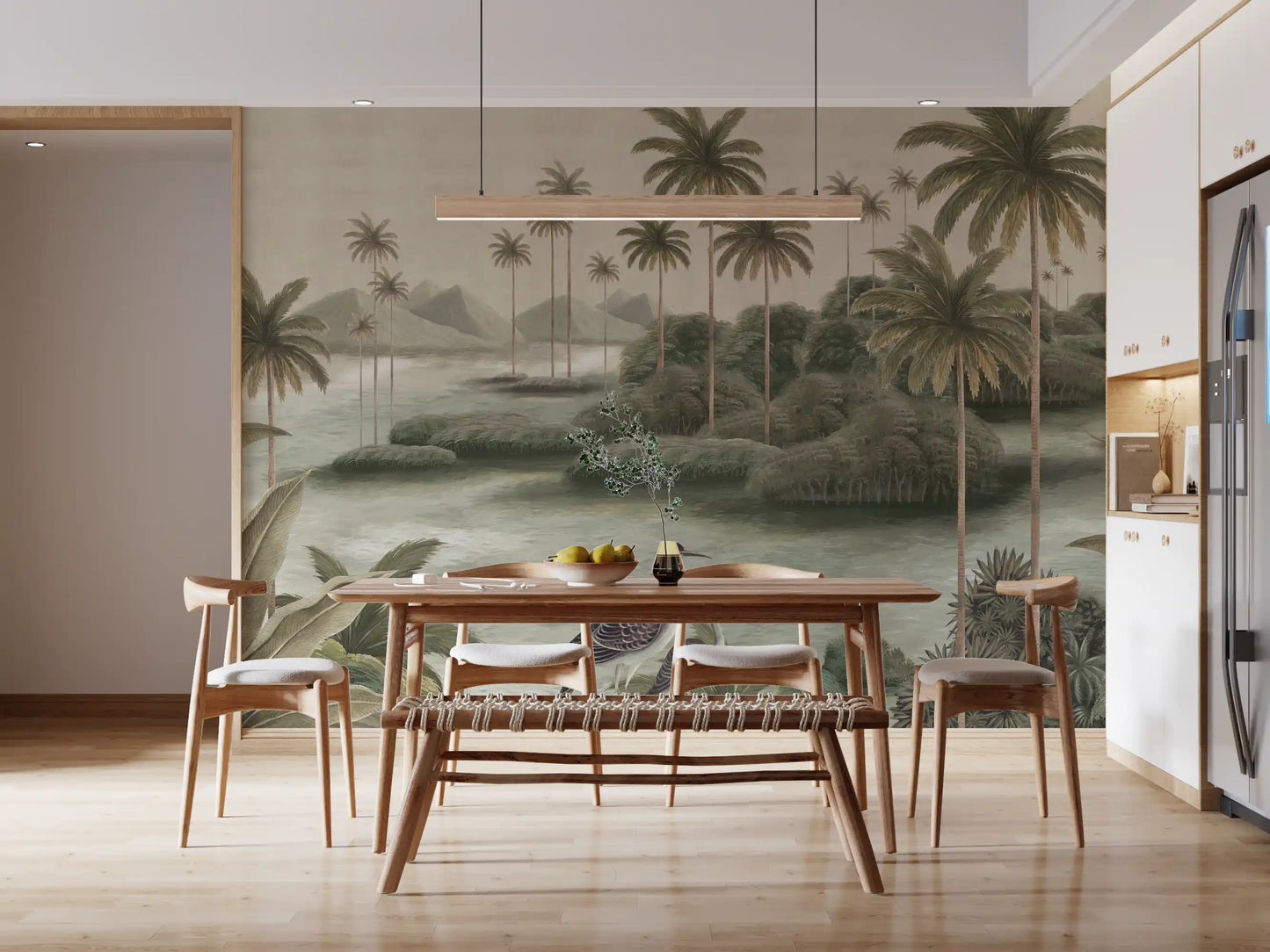 Vintage Chinoiserie Palme & Reiher Wandbild
