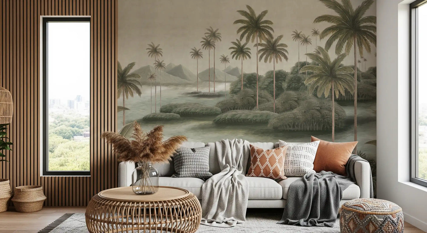 Vintage Chinoiserie Palme & Reiher Wandbild