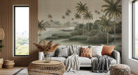 Vintage Chinoiserie Palme & Reiher Wandbild