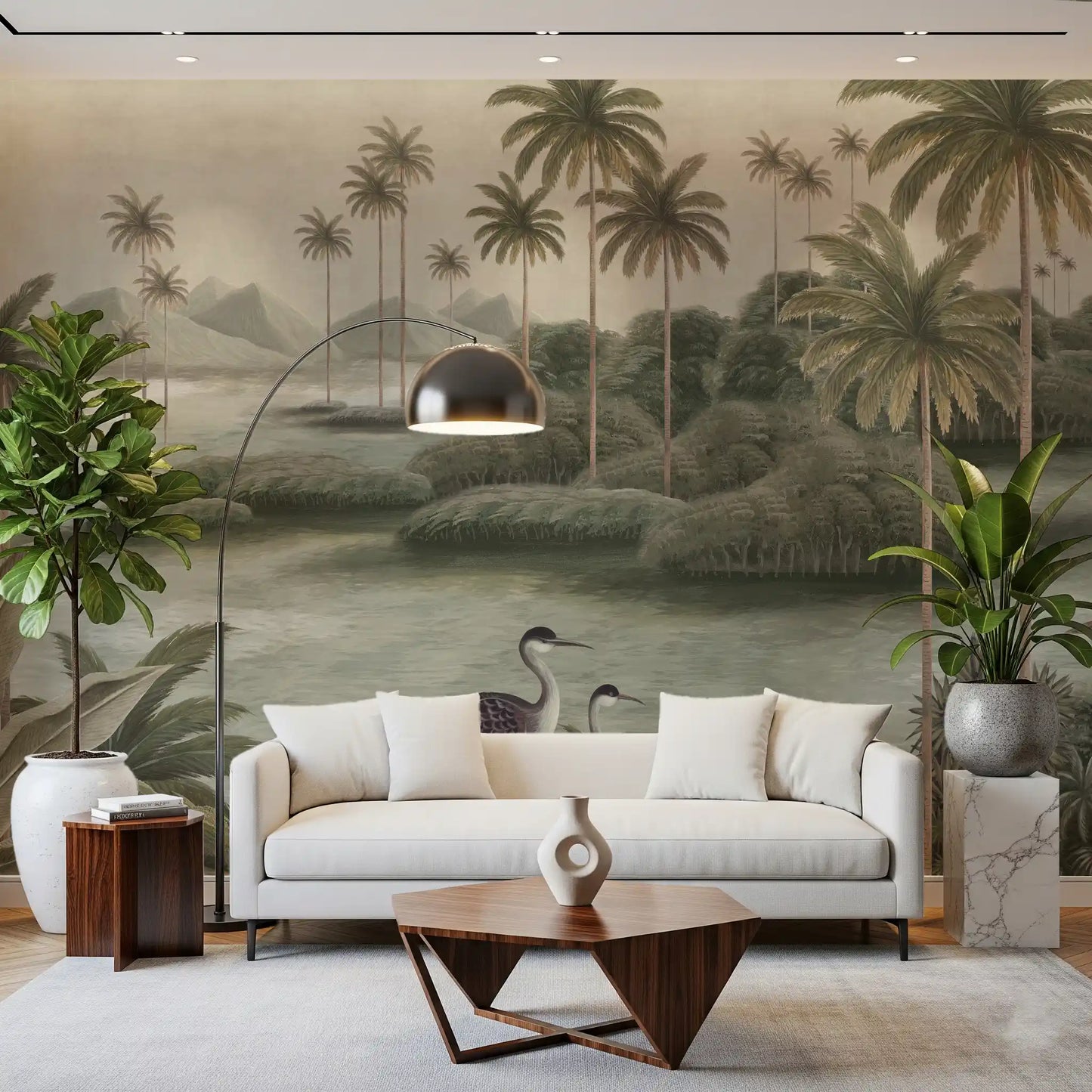Vintage Chinoiserie Palme & Reiher Wandbild