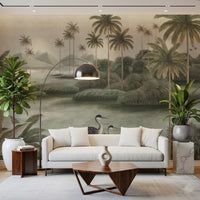Vintage Chinoiserie Palme & Reiher Wandbild