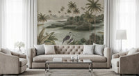 Vintage Chinoiserie Palme & Reiher Wandbild