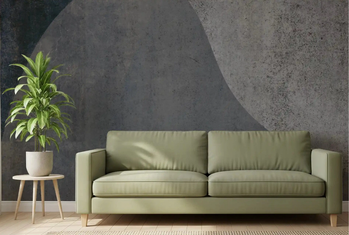 Slate arch wall mural curving through a modern living room GD10877
