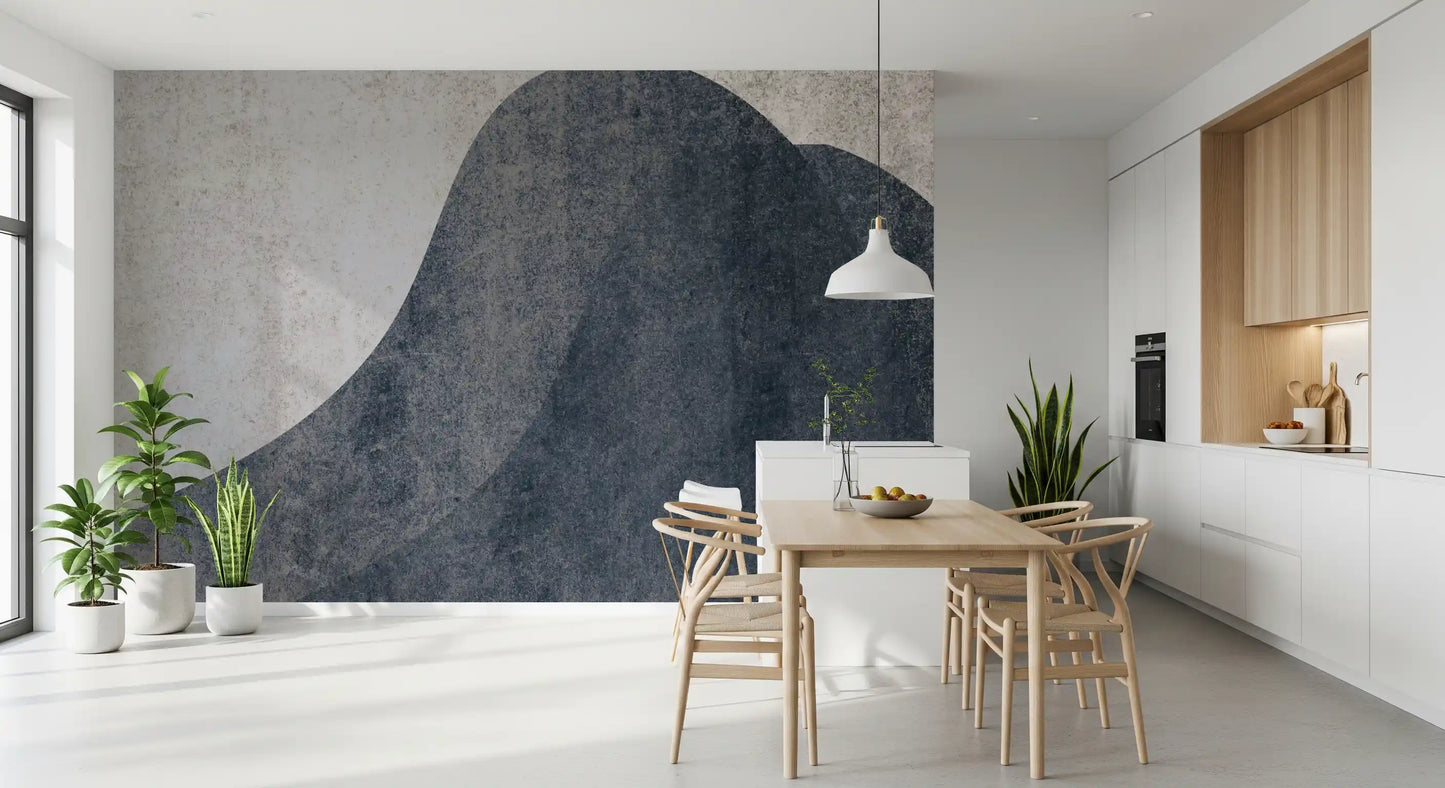 Wandbild mit abstrakten Wellen in Schiefer- und Steinstruktur
