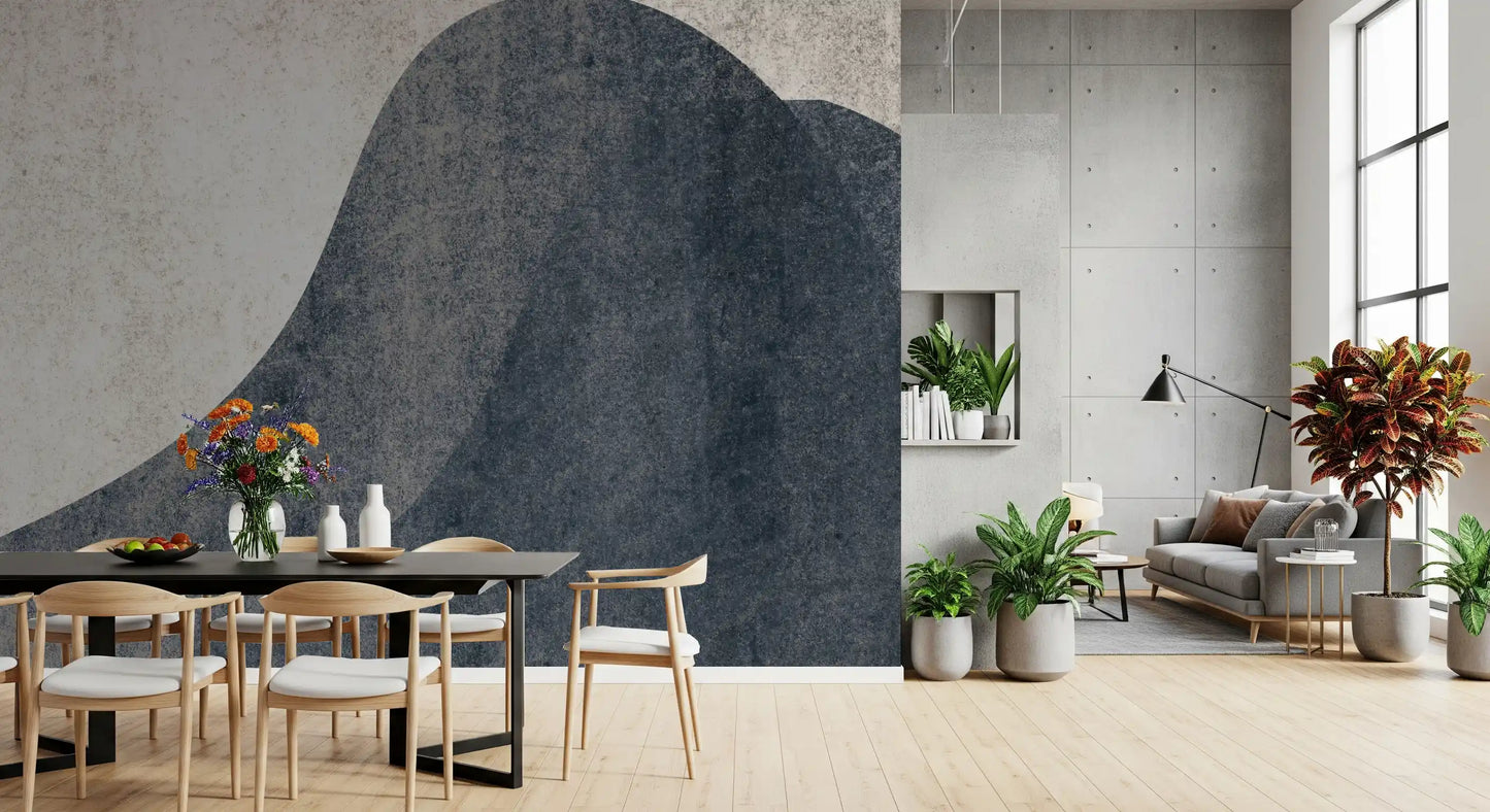 Wandbild mit abstrakten Wellen in Schiefer- und Steinstruktur