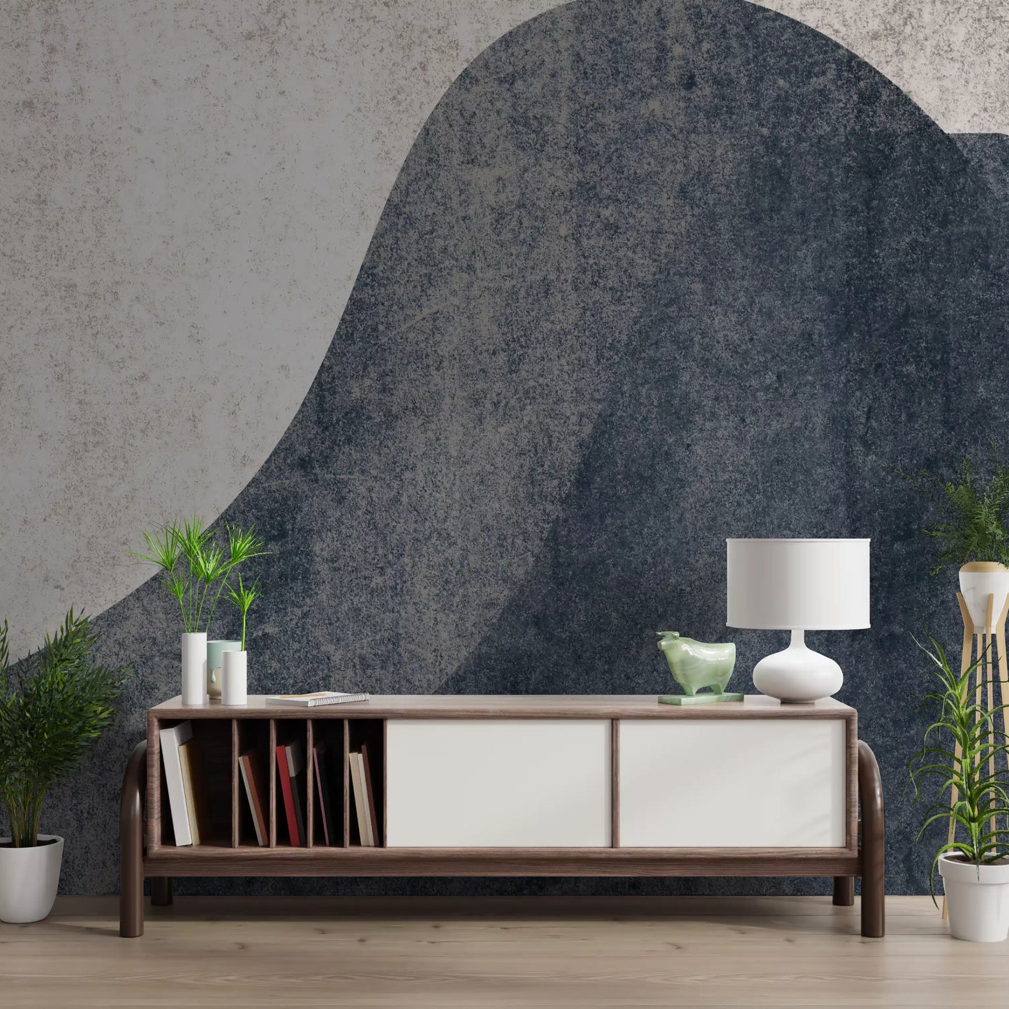 Wandbild mit abstrakten Wellen in Schiefer- und Steinstruktur