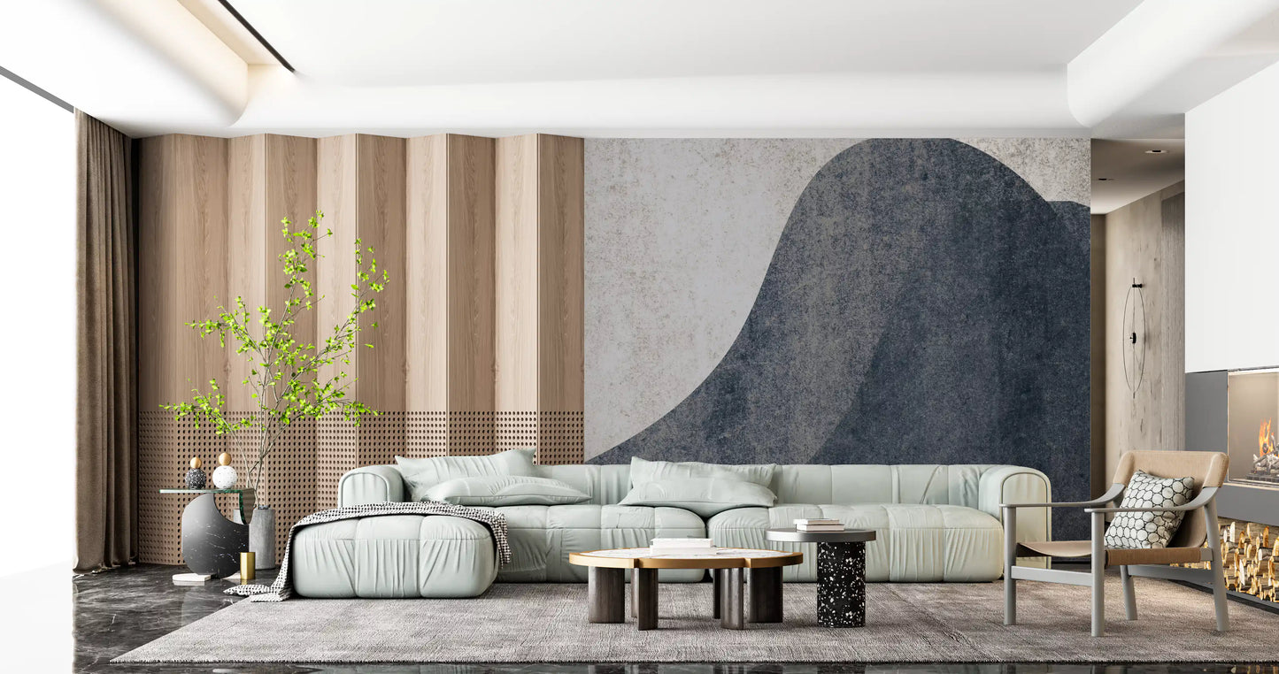 Wandbild mit abstrakten Wellen in Schiefer- und Steinstruktur