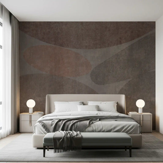 Papel de Parede Mural com Formas Abstratas Terrosas em Pedra Texturizada