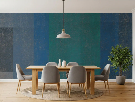Papel de Parede Mural Texturizado em Blocos de Cor Retro em Azul-Esverdeado e Azul