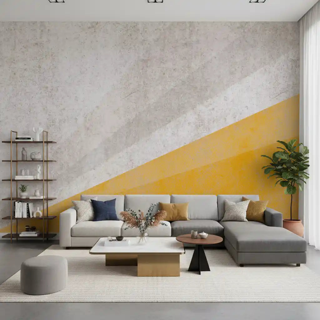 Moderne ockerfarbene und strukturierte graue geometrische Wandtapete
