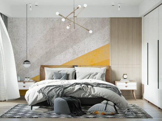Moderne ockerfarbene und strukturierte graue geometrische Tapeten-Wandbildtapete