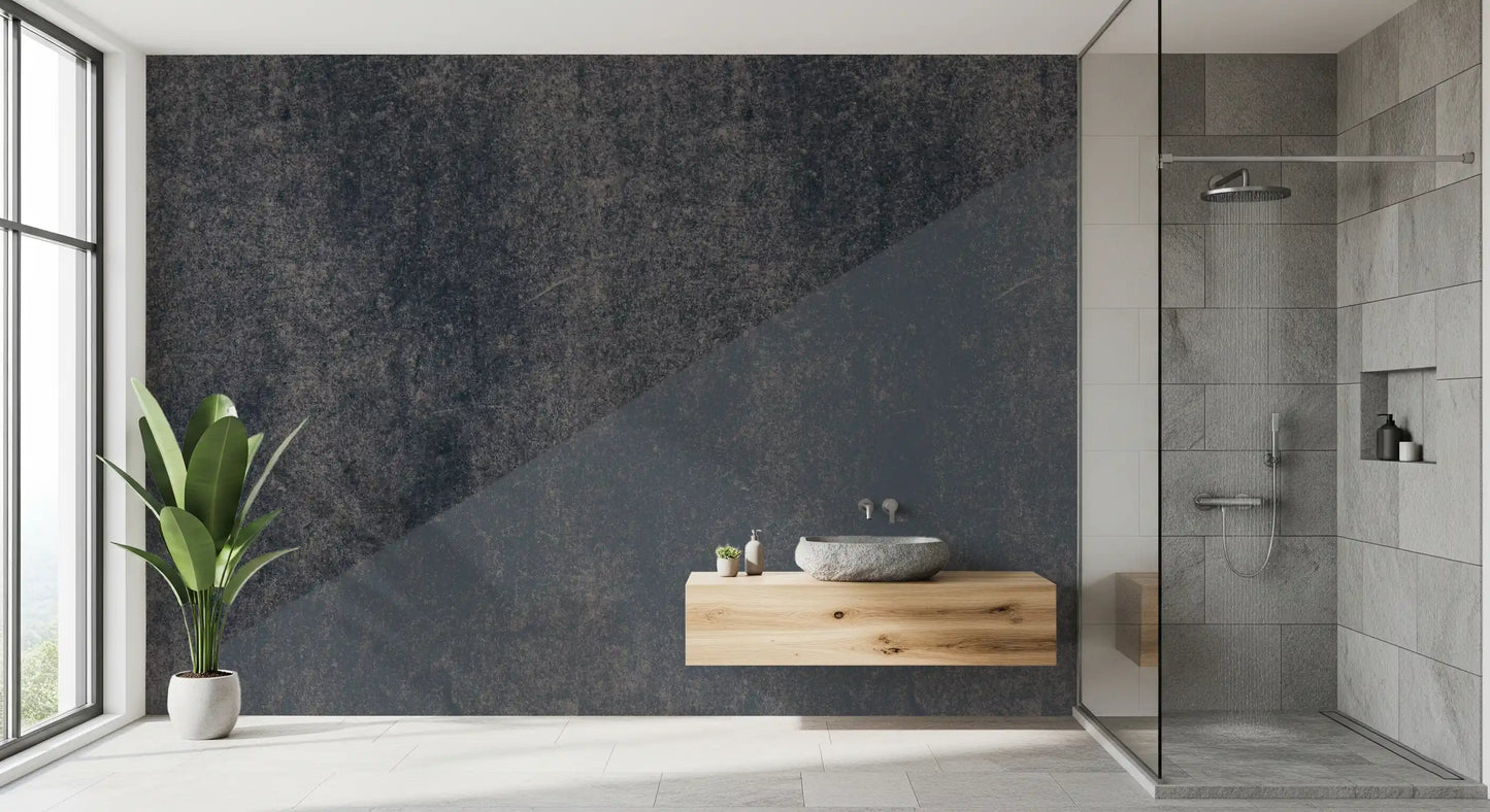 Wandbild mit diagonalen Streifen in Kohle und Stahlblau