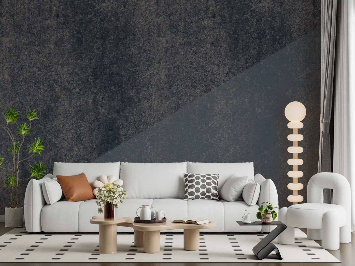 Wandbild mit diagonalen Streifen in Kohle und Stahlblau