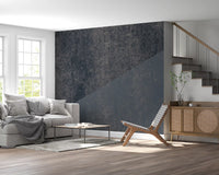 Wandbild mit diagonalen Streifen in Kohle und Stahlblau