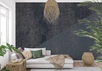 Wandbild mit diagonalen Streifen in Kohle und Stahlblau