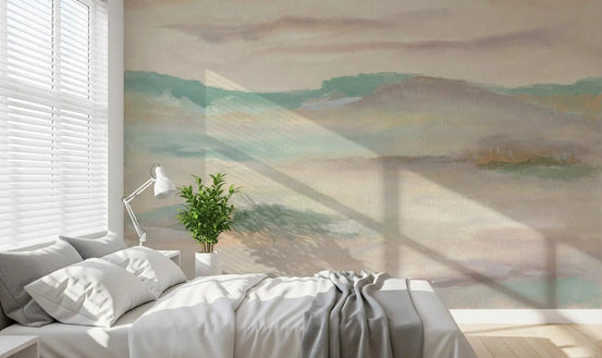 Slate and stone wave wall mural giving a bedroom  a calm look GD10878