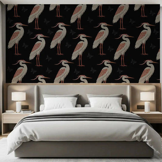 Dining room styled with a dark heron and butterfly wall mural GD10889
