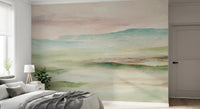 Fresque murale Montagne Impressionniste Sauge et Rose Pâle